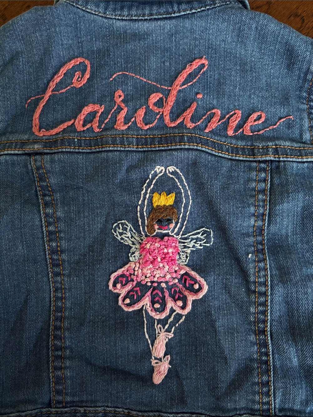 “Caroline” hand embroidered denim jacket